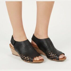 Bueno Black Woven Leather Sandals